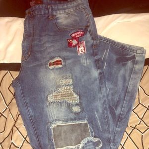 Men’s Distressed Patch Jeans Size 38/34